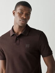 BOSS Brown Slim Fit Passenger Box Logo Polo Shirt - Image 3 of 4