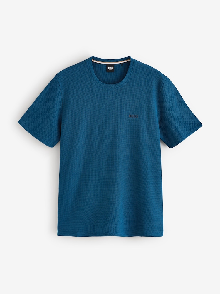 BOSS Teal Blue Short Sleeve Logo Waffle Texture T-Shirt - Image 1 of 1 BOSS Teal Blue Short Sleeve Logo Waffle Texture T-Shirt - Image 1 of 1