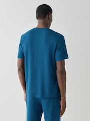 Blu-verde - Manica corta - T-shirt con logo BOSS e texture a nido d'ape - Immagine 2 di 4