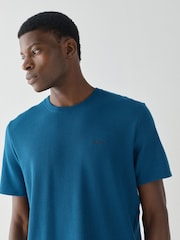 Blu-verde - Manica corta - T-shirt con logo BOSS e texture a nido d'ape - Immagine 3 di 4