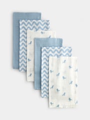 JoJo Maman Bébé Blue Whale 6-Pack Soft Muslins - Image 1 of 5