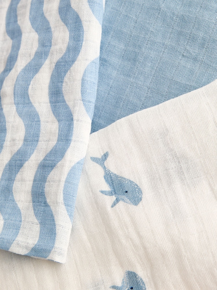 JoJo Maman Bébé Blue Whale 6-Pack Soft Muslins - Image 5 of 5 JoJo Maman Bébé Blue Whale 6-Pack Soft Muslins - Image 5 of 5