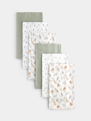 JoJo Maman Bébé Sage Green Safari 6-Pack Soft Muslins - Image 1 of 5