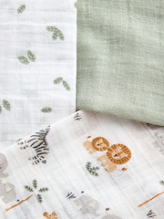 JoJo Maman Bébé Sage Green Safari 6-Pack Soft Muslins - Image 5 of 5