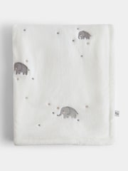 JoJo Maman Bébé Pure White Elephant Embroidered Fleece Blanket - Image 1 of 4