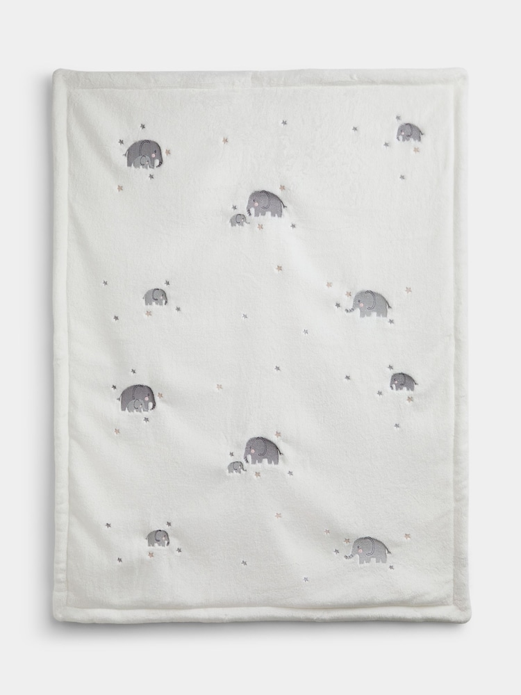 JoJo Maman Bébé Pure White Elephant Embroidered Fleece Blanket - Image 2 of 4 JoJo Maman Bébé Pure White Elephant Embroidered Fleece Blanket - Image 2 of 4