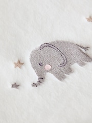 JoJo Maman Bébé Pure White Elephant Embroidered Fleece Blanket - Image 3 of 4
