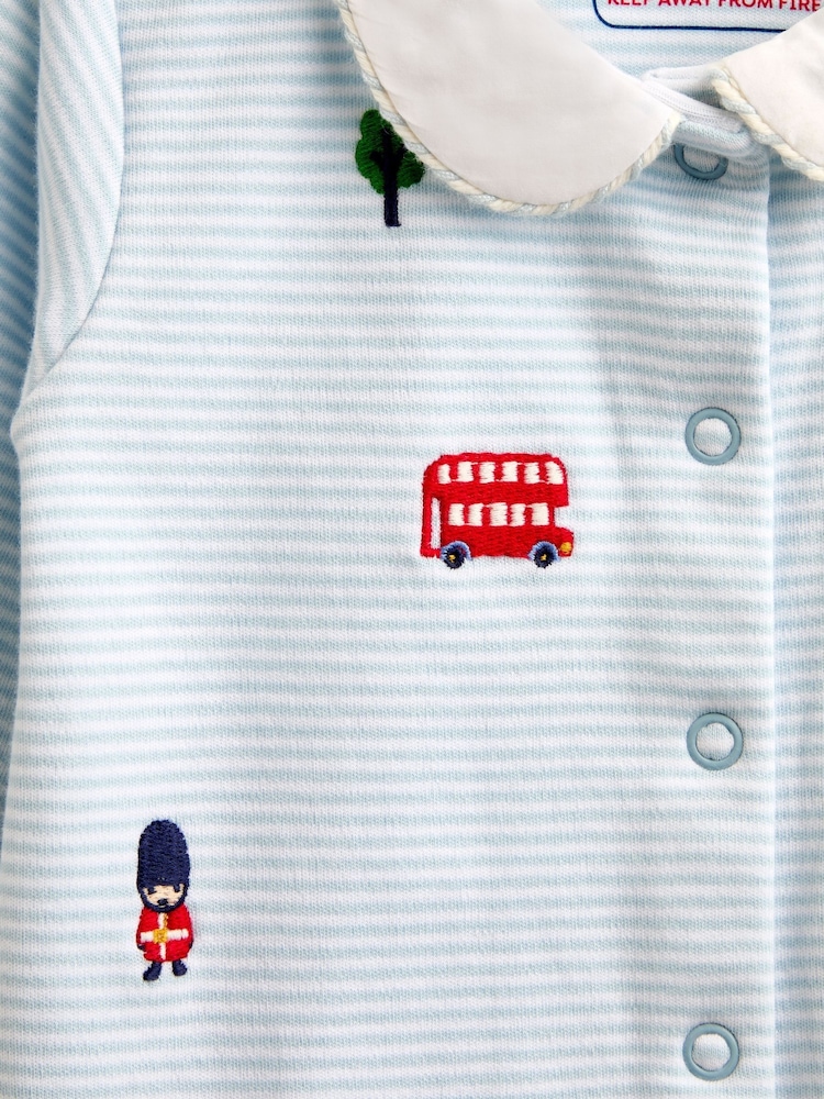 Jojo Maman Bébé Blue London Embroidered Sleepsuit - Image 4 of 4 Jojo Maman Bébé Blue London Embroidered Sleepsuit - Image 4 of 4
