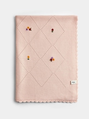 JoJo Maman Bébé Light Pink Floral Embroidered Baby Knitted Shawl Blanket - Image 1 of 4
