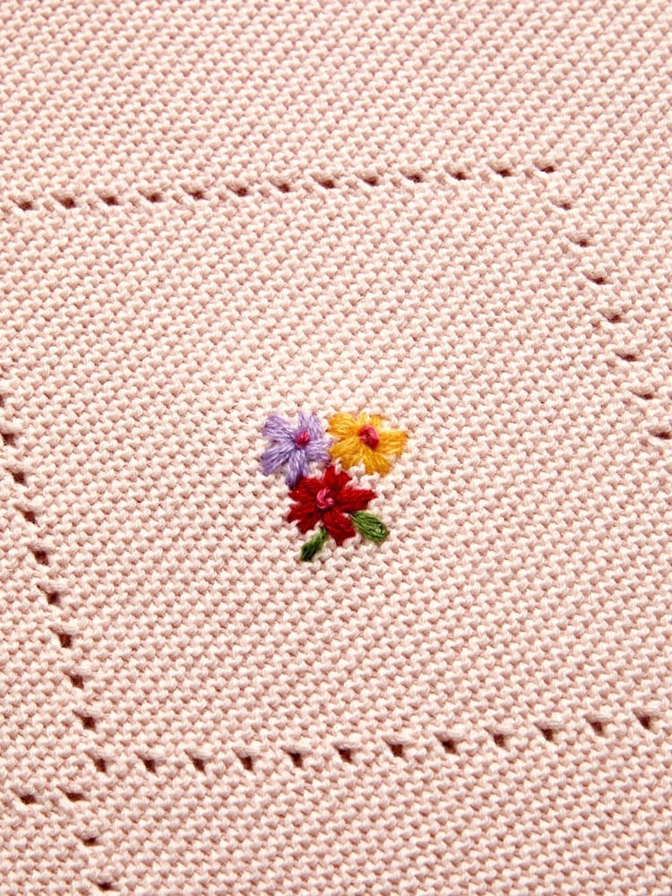 JoJo Maman Bébé Light Pink Floral Embroidered Baby Knitted Shawl Blanket - Image 4 of 4 JoJo Maman Bébé Light Pink Floral Embroidered Baby Knitted Shawl Blanket - Image 4 of 4