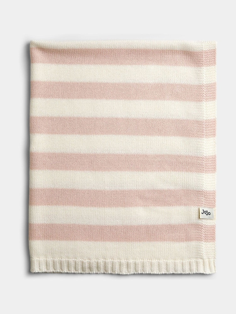 Jojo Maman Bébé Light Pink Stripe Knitted Blanket - Image 1 of 4 Jojo Maman Bébé Light Pink Stripe Knitted Blanket - Image 1 of 4
