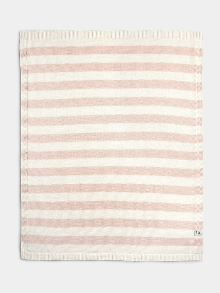 Jojo Maman Bébé Light Pink Stripe Knitted Blanket - Image 2 of 4 Jojo Maman Bébé Light Pink Stripe Knitted Blanket - Image 2 of 4