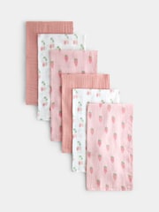 JoJo Maman Bébé Pink Strawberries & Cherries 6-Pack Soft Muslins - Image 1 of 5