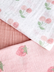 JoJo Maman Bébé Pink Strawberries & Cherries 6-Pack Soft Muslins - Image 5 of 5