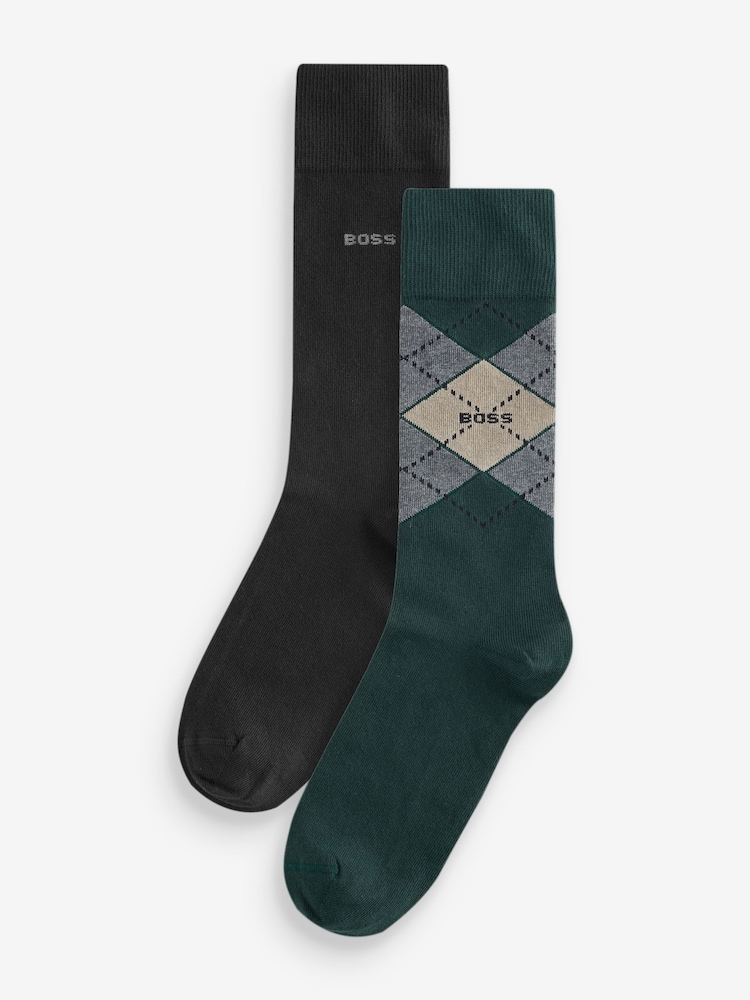 BOSS Green Argyle Logo Socks 2 Pack - Image 1 of 3