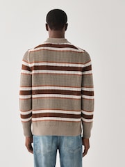 BOSS Brown Crochet Knitted Polo Shirt - Image 2 of 5