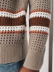 BOSS Brown Crochet Knitted Polo Shirt - Image 4 of 5