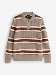 BOSS Brown Crochet Knitted Polo Shirt - Image 5 of 5