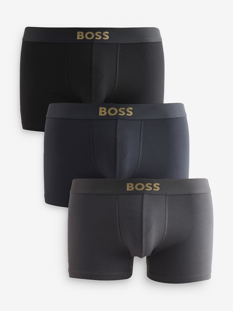 BOSS Black Gold Logo Trunk Boxers 3 Pack - Image 1 of 4 BOSS Black Gold Logo Trunk Boxers 3 Pack - Image 1 of 4