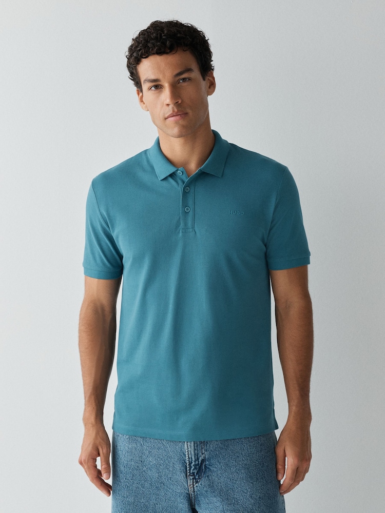 HUGO Teal Blue Donos Logo Polo Shirt - Image 1 of 4