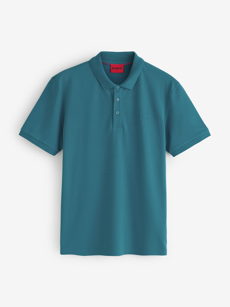 HUGO Teal Blue Donos Logo Polo Shirt - Image 4 of 4