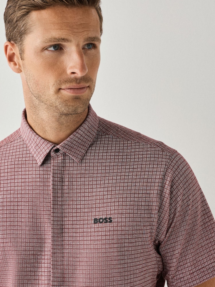 BOSS Pink Dymova Regular Fit Short Sleeve Stretch Shirt - Image 3 of 3 BOSS Pink Dymova Regular Fit Short Sleeve Stretch Shirt - Image 3 of 3