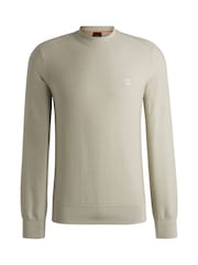 BOSS Light Beige Anion Regular Fit Logo Patch Cashmere Blend Knit Jumper - Image 1 of 1