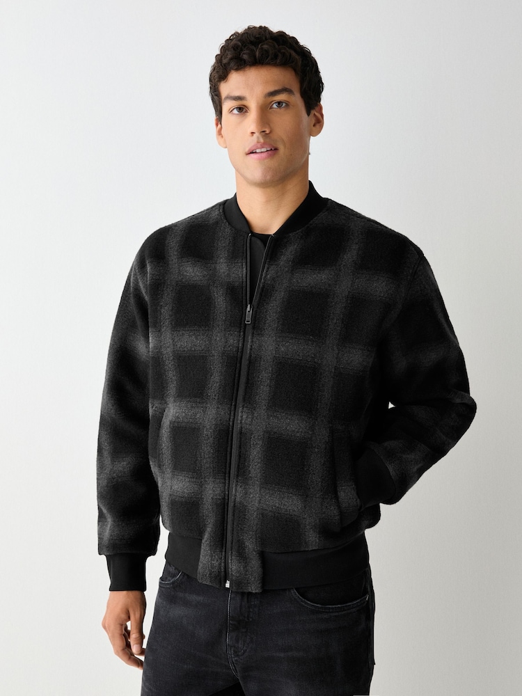 BOSS Black Check Bomber Sweat Jacket - Image 1 of 3