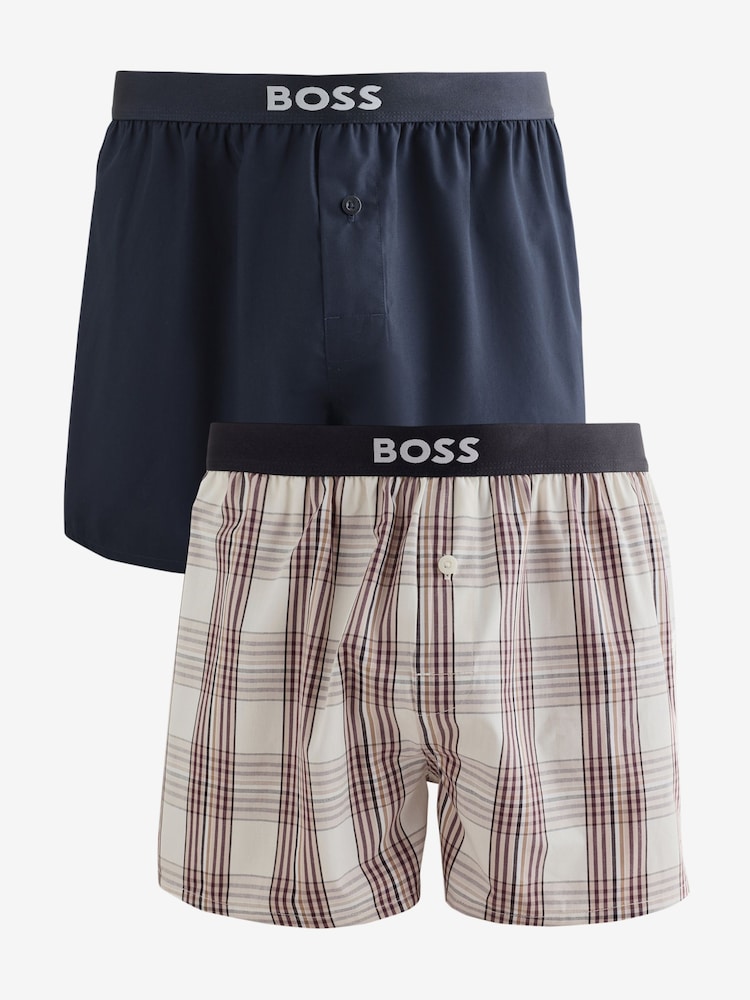 BOSS White Tartan Classic Logo Hipster Boxers Set 2 Pack - Image 1 of 3 BOSS White Tartan Classic Logo Hipster Boxers Set 2 Pack - Image 1 of 3
