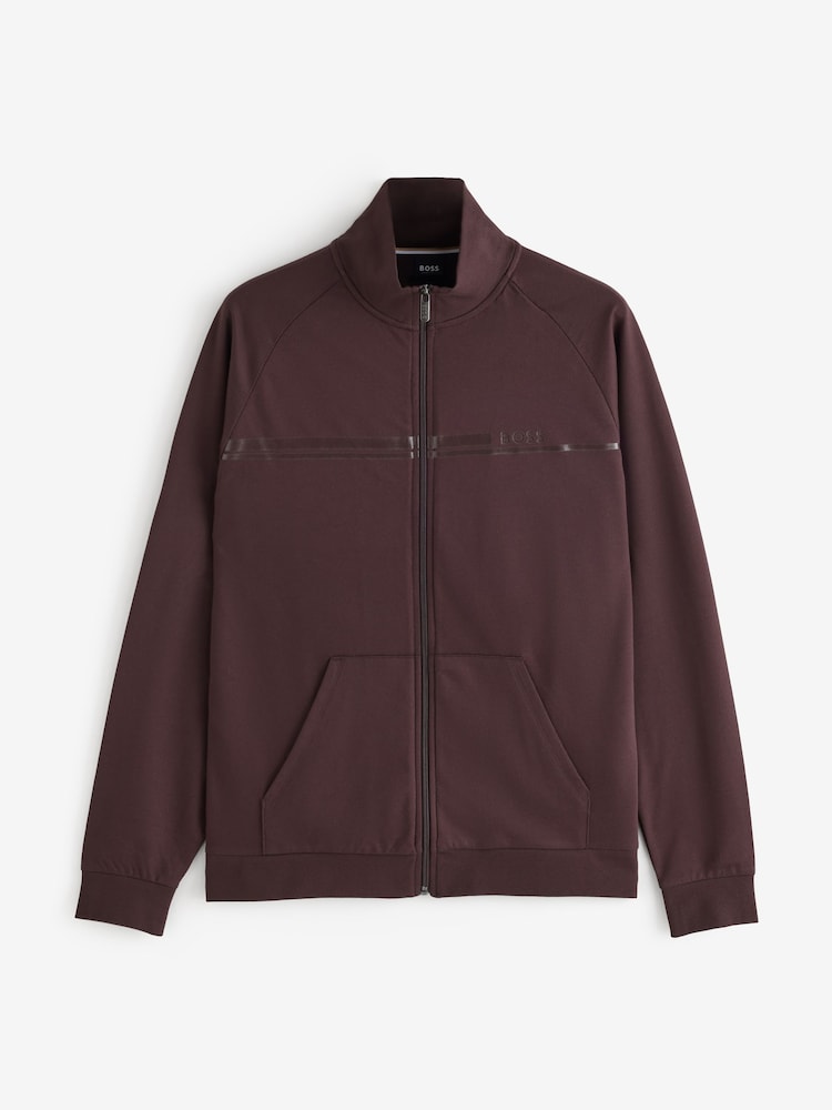 BOSS Brown Authentic Regular-Fit Logo Zip Through Sweat Top - Image 1 of 4 BOSS Brown Authentic Regular-Fit Logo Zip Through Sweat Top - Image 1 of 4