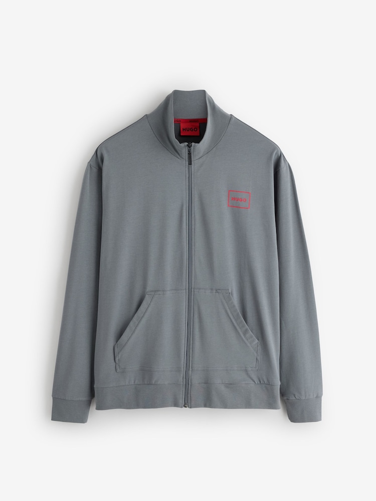 HUGO Grey Box Logo Zip Through Sweatshirt - Image 1 of 1
