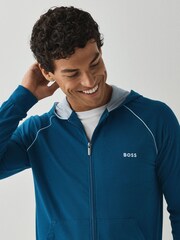 BOSS Navy Blue Contrast Logo Zip Through Hoodie - Image 3 of 5