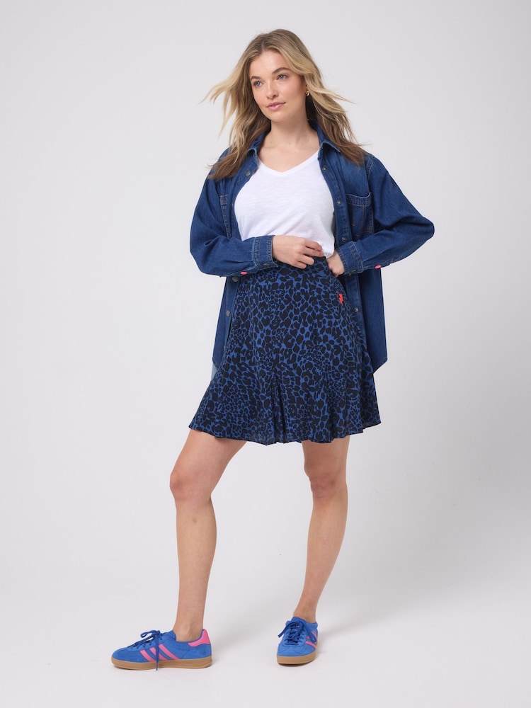 SCAMP & DUDE Blue Rock and Roll Leopard Skater Skirt - Image 1 of 4