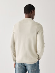 BOSS Cream Long Sleeve Regular Fit Ever Zip Neck Polo Shirt - Image 2 of 5