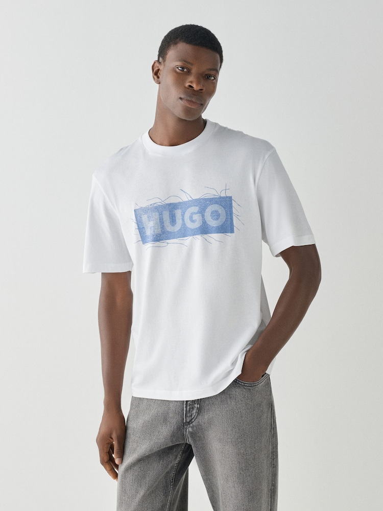 HUGO White Regular Fit Naxter Graphic Logo T-Shirt - Image 1 of 4