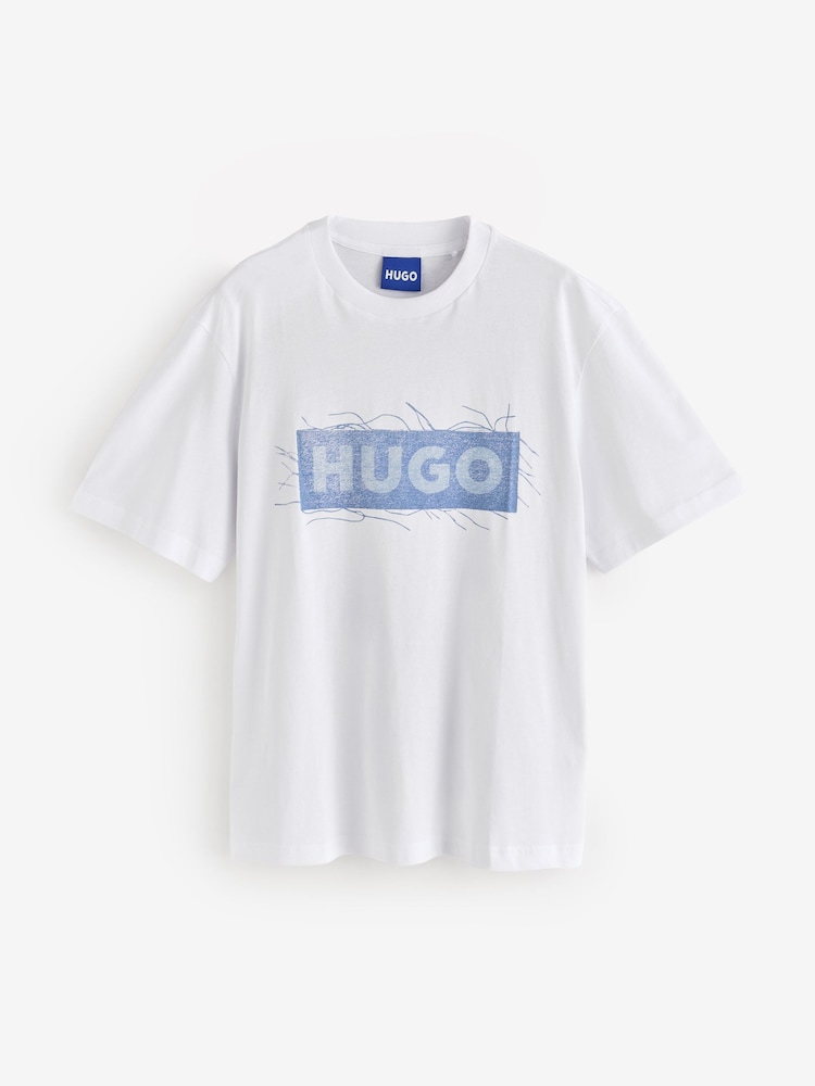 HUGO White Regular Fit Naxter Graphic Logo T-Shirt - Image 4 of 4