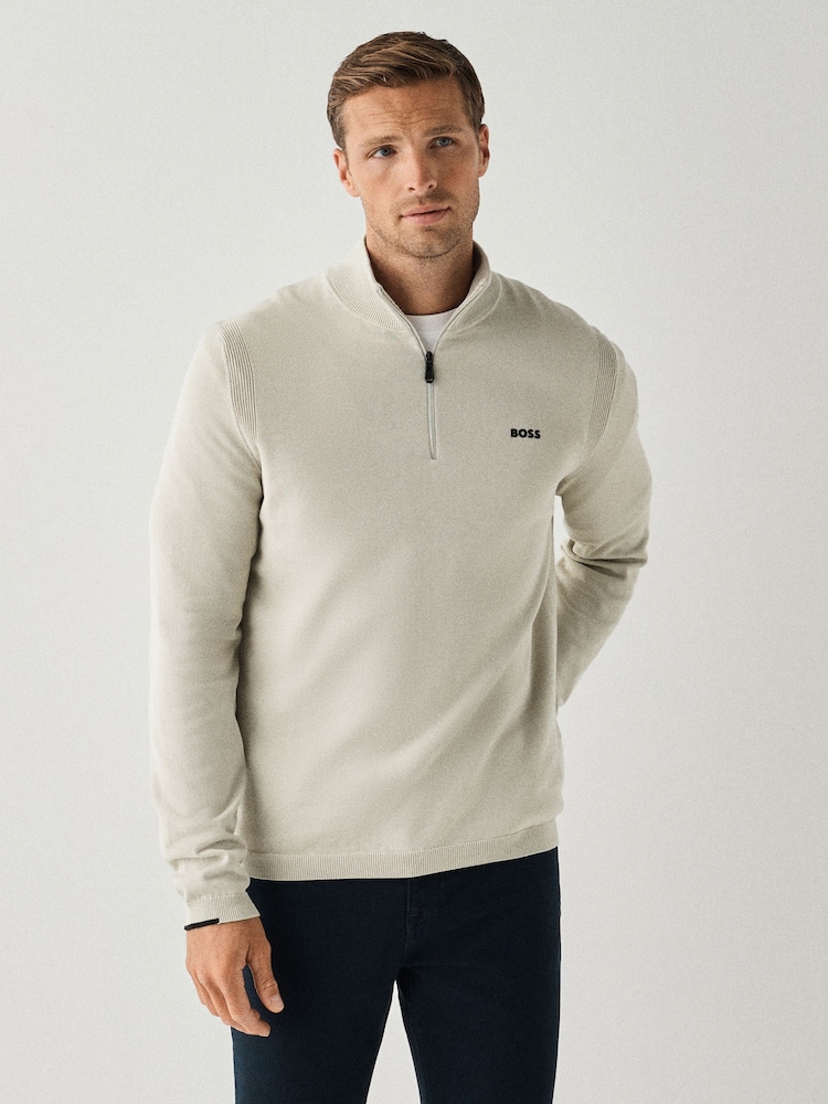 BOSS Natural Regular Fit Ever Quarter Zip Jumper - Image 1 of 4 BOSS Natural Regular Fit Ever Quarter Zip Jumper - Image 1 of 4