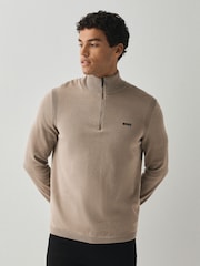BOSS Beige Regular Fit Ever Quarter Zip Jumper - Image 1 of 7