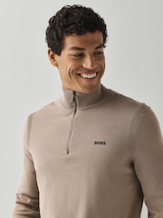 BOSS Beige Regular Fit Ever Quarter Zip Jumper - Image 3 of 7