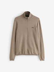 BOSS Beige Regular Fit Ever Quarter Zip Jumper - Image 5 of 7