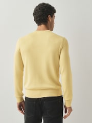 Yellow Blue - BOSS Regular Fit Kanovano Crew Neck Cotton Cashmere Logo Jumper - Obraz 2 z 4