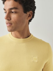 Yellow Blue - BOSS Regular Fit Kanovano Crew Neck Cotton Cashmere Logo Jumper - Obraz 3 z 4