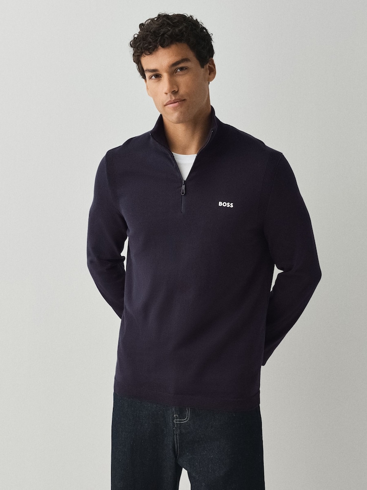 BOSS Blue Regular Fit Ever Quarter Zip Jumper - Image 1 of 8 BOSS Blue Regular Fit Ever Quarter Zip Jumper - Image 1 of 8