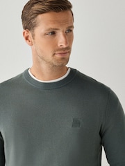 BOSS Dark Green Regular Fit Kanovano Crew Neck Logo Jumper - Image 3 of 4