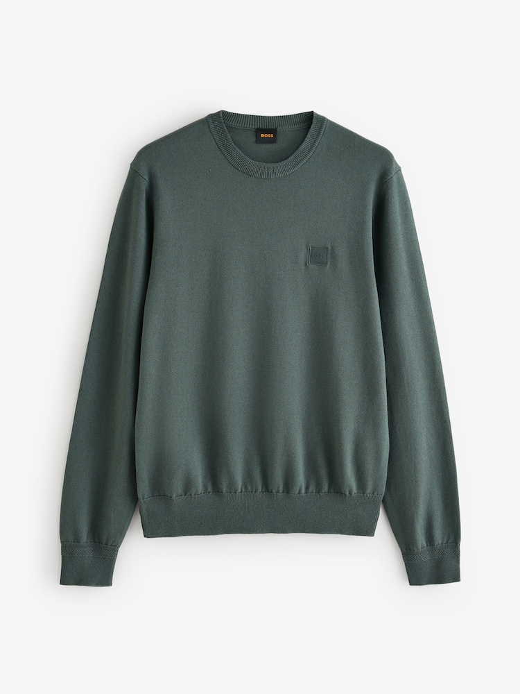 BOSS Dark Green Regular Fit Kanovano Crew Neck Logo Jumper - Image 4 of 4