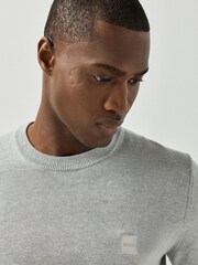 BOSS Grey Regular Fit Kanovano Crew Neck Cotton Cashmere Logo Jumper - Image 3 of 4