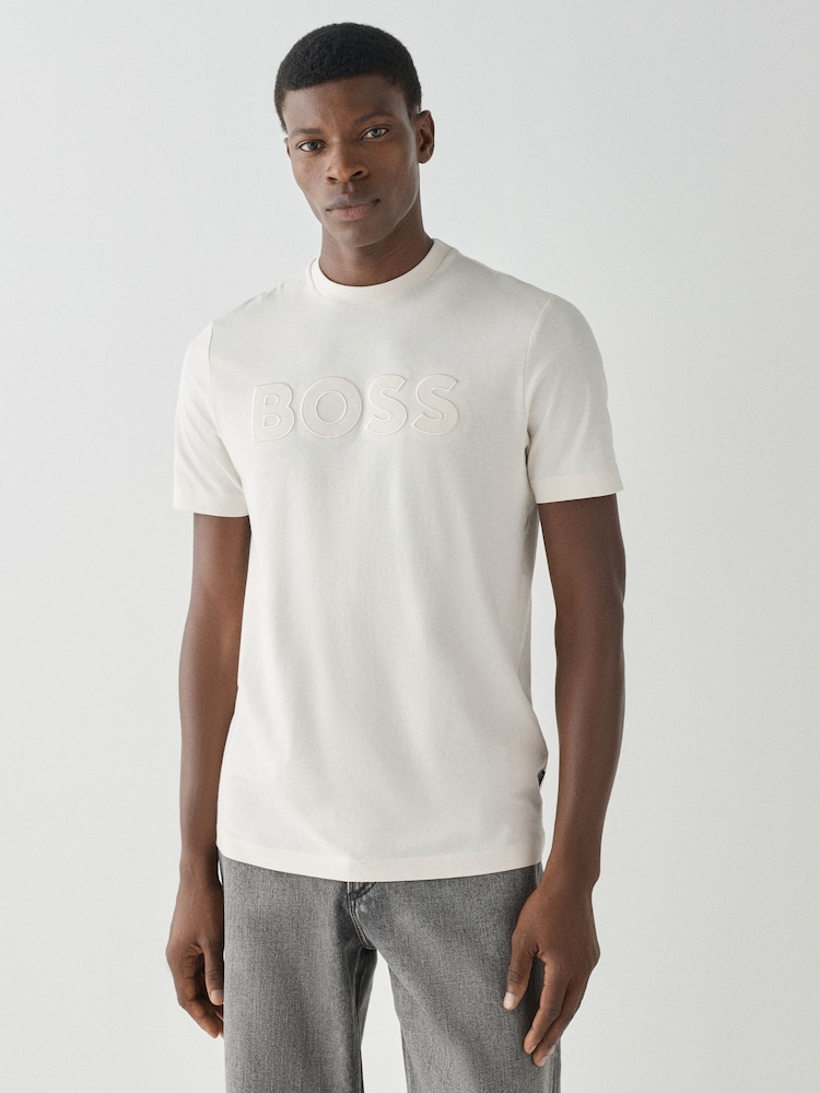 BOSS White Regular Fit Thompson Logo T-Shirt - Image 1 of 4 BOSS White Regular Fit Thompson Logo T-Shirt - Image 1 of 4