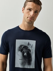 BOSS Navy Blue Regular Fit Graphic Logo T-Shirt - Image 3 of 4