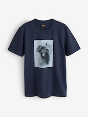 BOSS Navy Blue Regular Fit Graphic Logo T-Shirt - Image 4 of 4