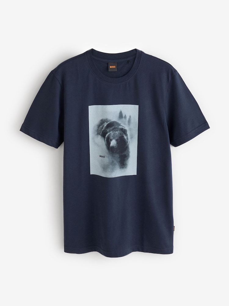 BOSS Navy Blue Regular Fit Graphic Logo T-Shirt - Image 4 of 4 BOSS Navy Blue Regular Fit Graphic Logo T-Shirt - Image 4 of 4
